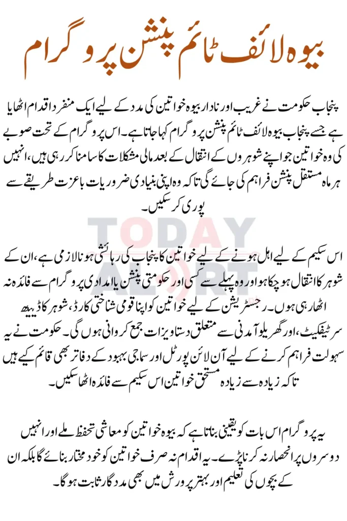 Punjab Widow Lifetime Pension Program - Financial Assistance For Widows